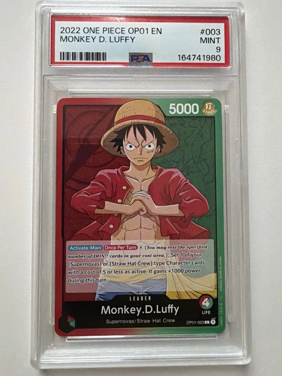 One Piece Card Monkey.D.Luffy OP01-003 PSA 9 Pre-Errata